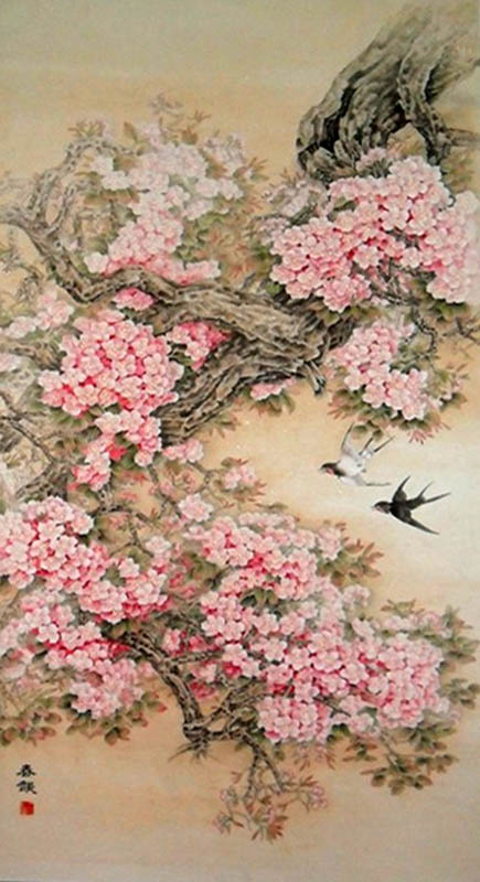 435x800 Chinese Cherry Blossom Paintings, China Cherry Blossom Art Scrolls - Famous Cherry Blossom Painting