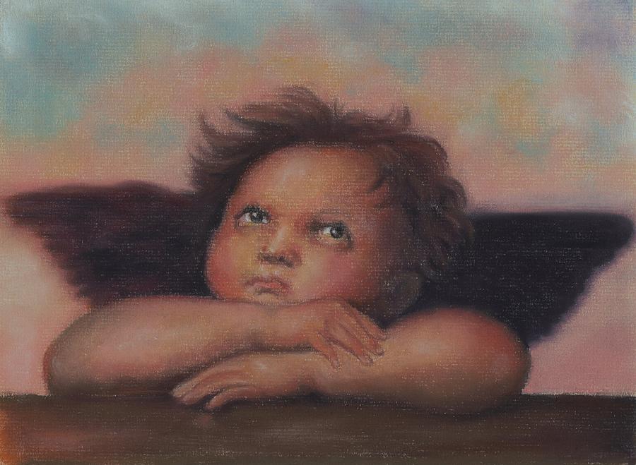 900x659 Cherub In Pastels After Raphael Pastel By Pamela Humbargar - Famous Cherub Painting