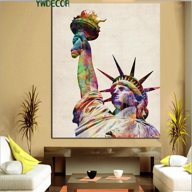 640x640 Hd Print Abstract Chrysler Building Statue Of Liberty Canvas - Famous Chrysler Building Painting