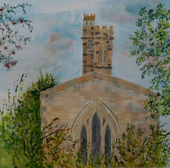 570x561 Famous Church Derbyshire England Landscape Painting 15 X - Famous Church Painting