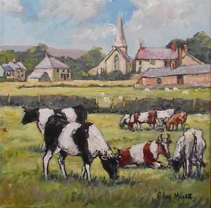 300x295 Robin Millar Famous Scottish Artist Oil Painting Pastoral - Famous Church Painting