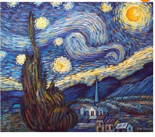 505x444 Starry Night Famous Vincent Van Gogh Repro Moonlit Town Church Oil - Famous Church Painting