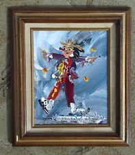197x225 Artist Hoppin Framed Vintage Emmett Kelly Clown Oil On Canvas Painting - Famous Clown Painting Artists