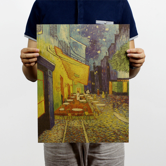 640x640 Famous Painting Coffee Shop Poster Nostalgic Retro Kraft Paper - Famous Coffee Shop Painting