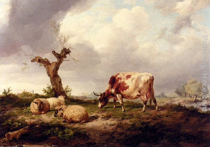 720x505 Thomas Sidney Cooper A Cow With Sheep In A Landscape Painting - Famous Cow Painting