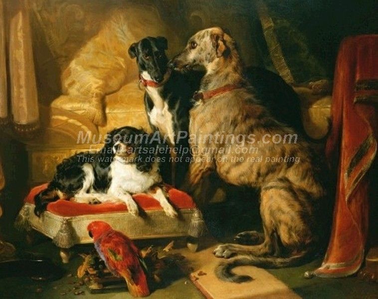758x600 Famous Dog Paintings Hector Nero And Dash With The Parrot Lory - Famous Dog Painting