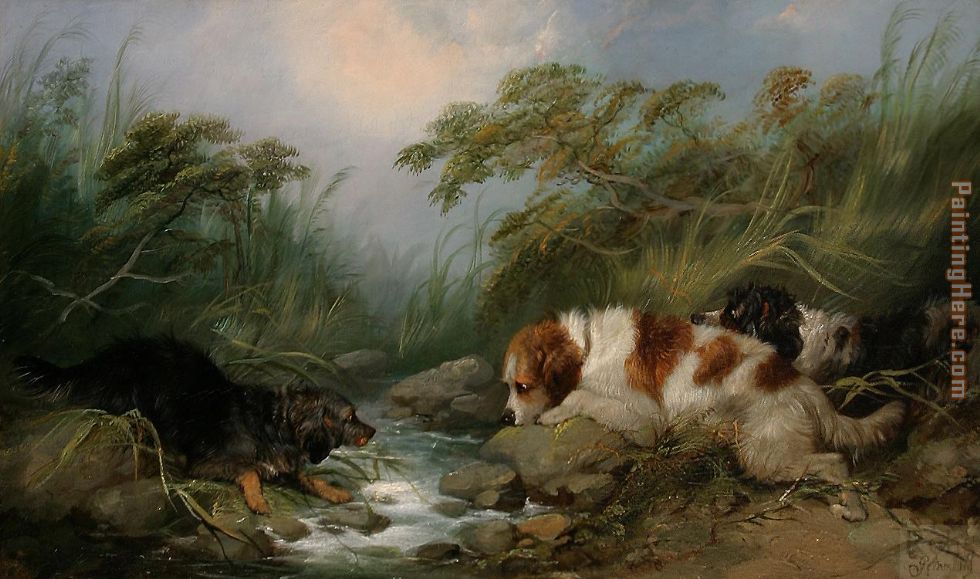 980x579 George Armfield Three Dogs By A Brook Painting Anysize 50% Off - Famous Dog Painting