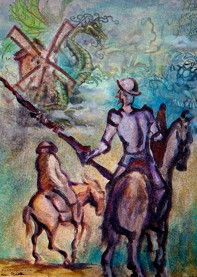 642x900 Don Quixote With Dragon Painting By Kevin Middleton - Famous Don Quixote Painting