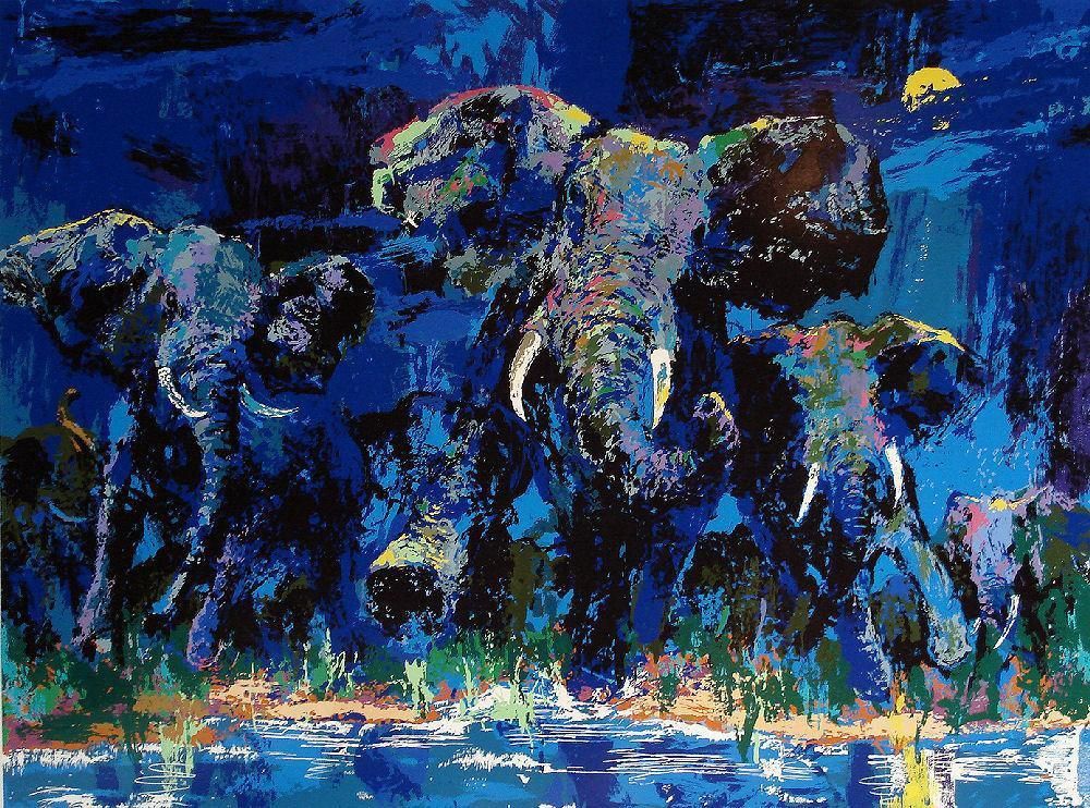 1000x742 Leroy Neiman Elephant Nocturne Painting Nocturne, Paintings - Famous Elephant Painting