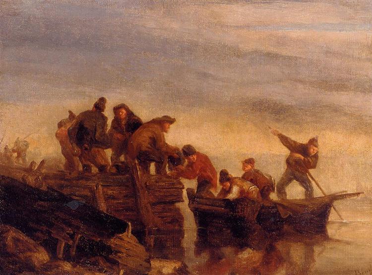 750x554 Fishermen By The Water, C.1855 - Famous Fisherman Painting