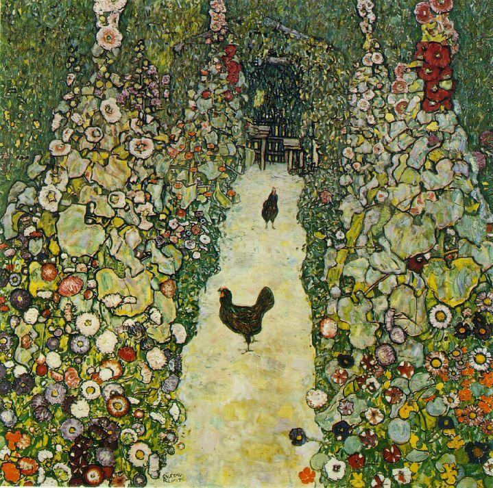 719x713 Gustav Klimt Garden Path With Chickens Painting Framed Paintings - Famous Garden Painting