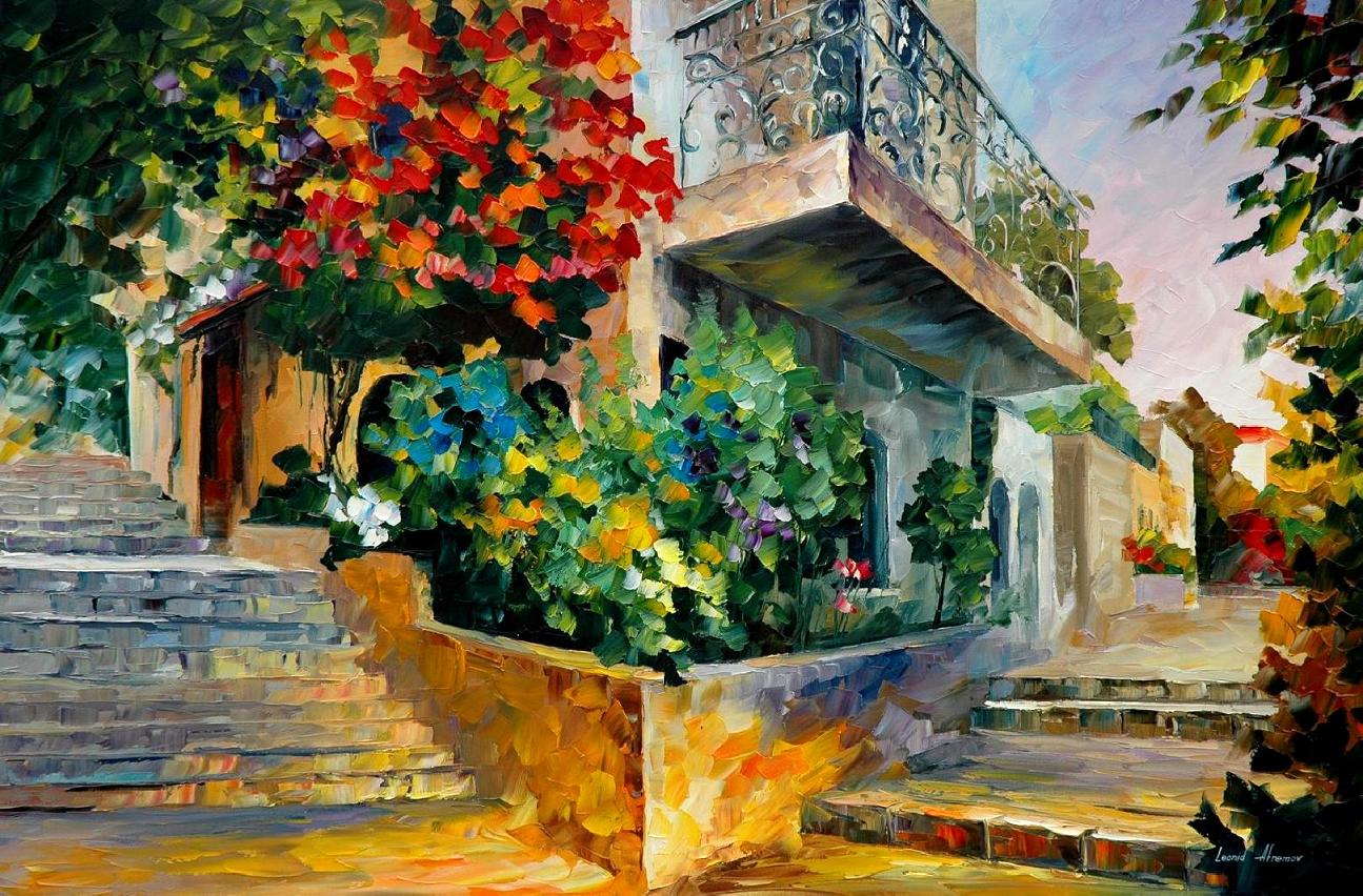 1295x852 Jerusalem Garden The Stones Palette Knife Oil Painting - Famous Garden Painting