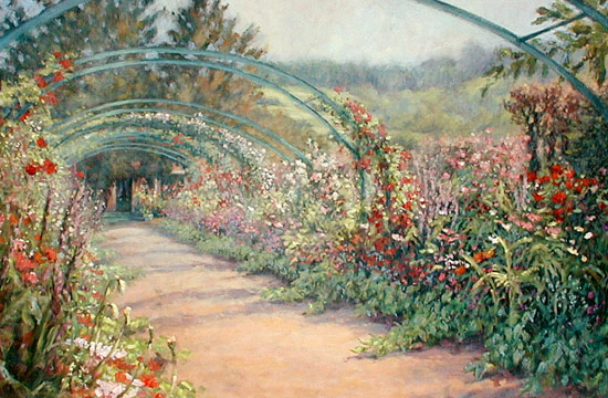 550x360 Painting Dew Ore The Roses By Artist L. Diane Johnson - Famous Garden Painting
