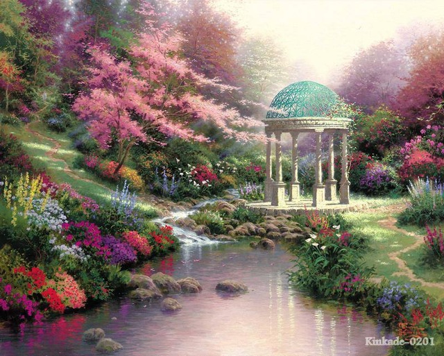 640x513 Thomas Kinkade Original Oil Painting Pools Of Serenity Famous Art - Famous Garden Painting