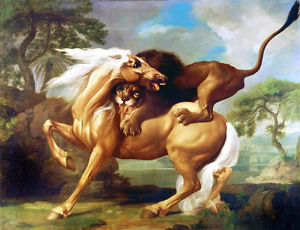 300x230 George Stubbs Famous Horse Art Canvas Print Lion Attacks Painting - Famous Horse Painting