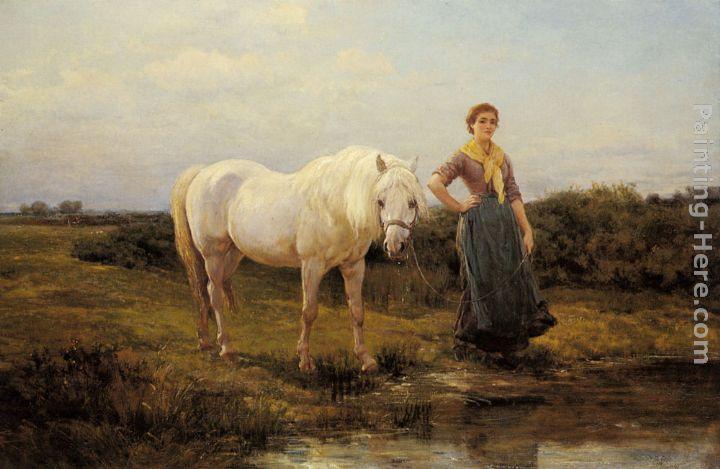 720x469 Heywood Hardy Noonday Taking A Horse To Water Painting Framed - Famous Horse Painting
