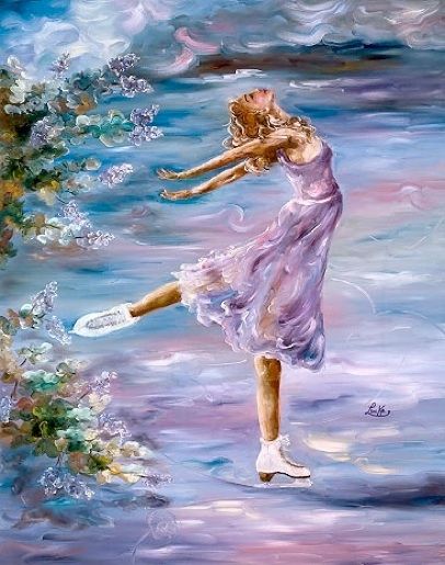 406x515 Ladies Or Women Figure Skating Painting Lilac Dream By Louka - Famous Ice Skating Painting