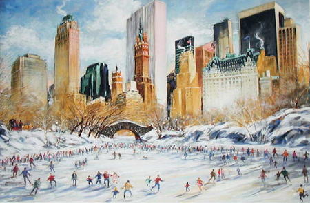 450x295 World Renowned Cityscape Artist - Famous Ice Skating Painting