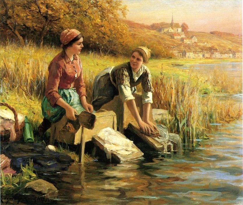 834x706 Daniel Ridgway Knight Women Washing Clothes By A Stream Painting - Famous Knight Painting