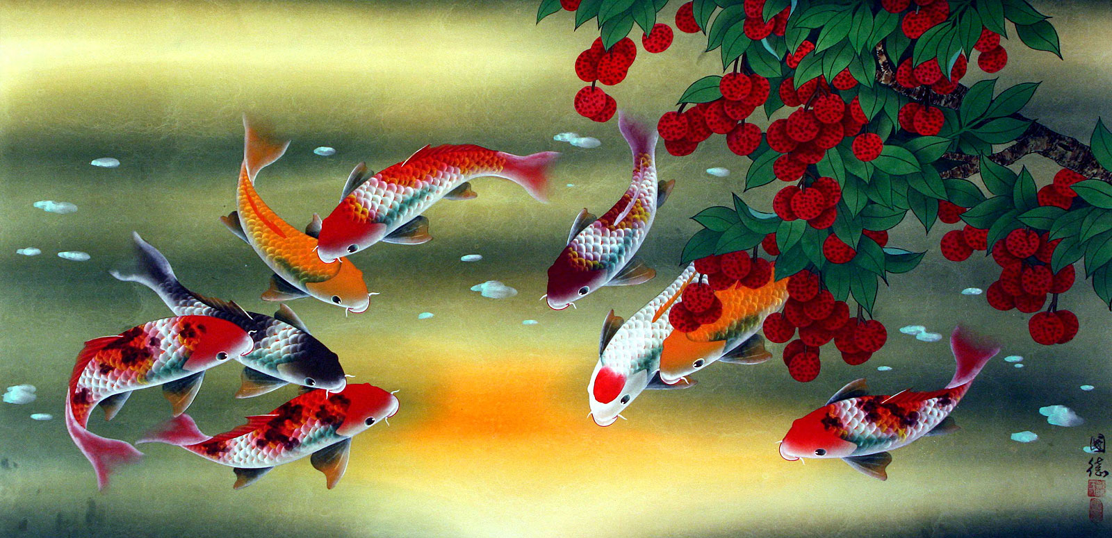 1600x775 Famous Koi Fish Painting Huge Koi Fish And Lychee Painting - Famous Koi Fish Painting