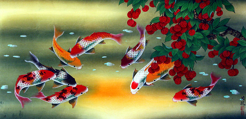 800x388 Huge Koi Fish And Lychee Painting - Famous Koi Painting