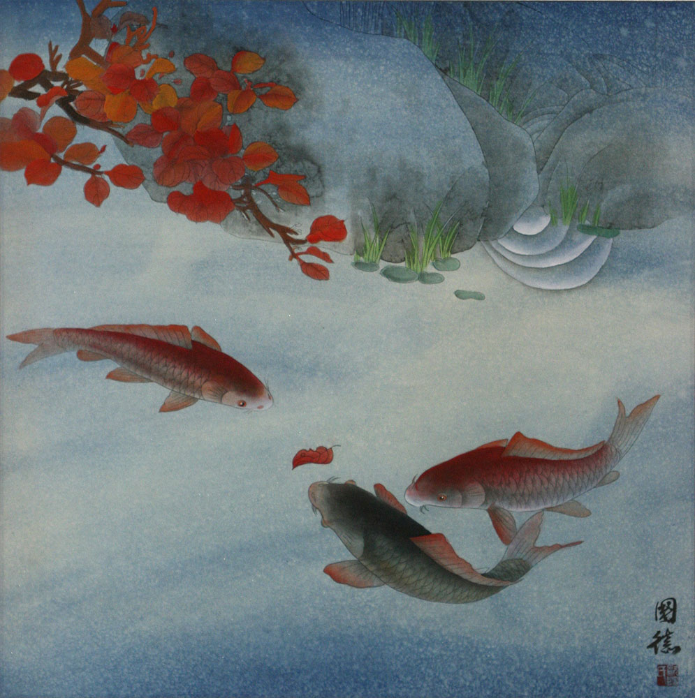 995x1000 Koi Fish And Autumn Leaves - Famous Koi Painting
