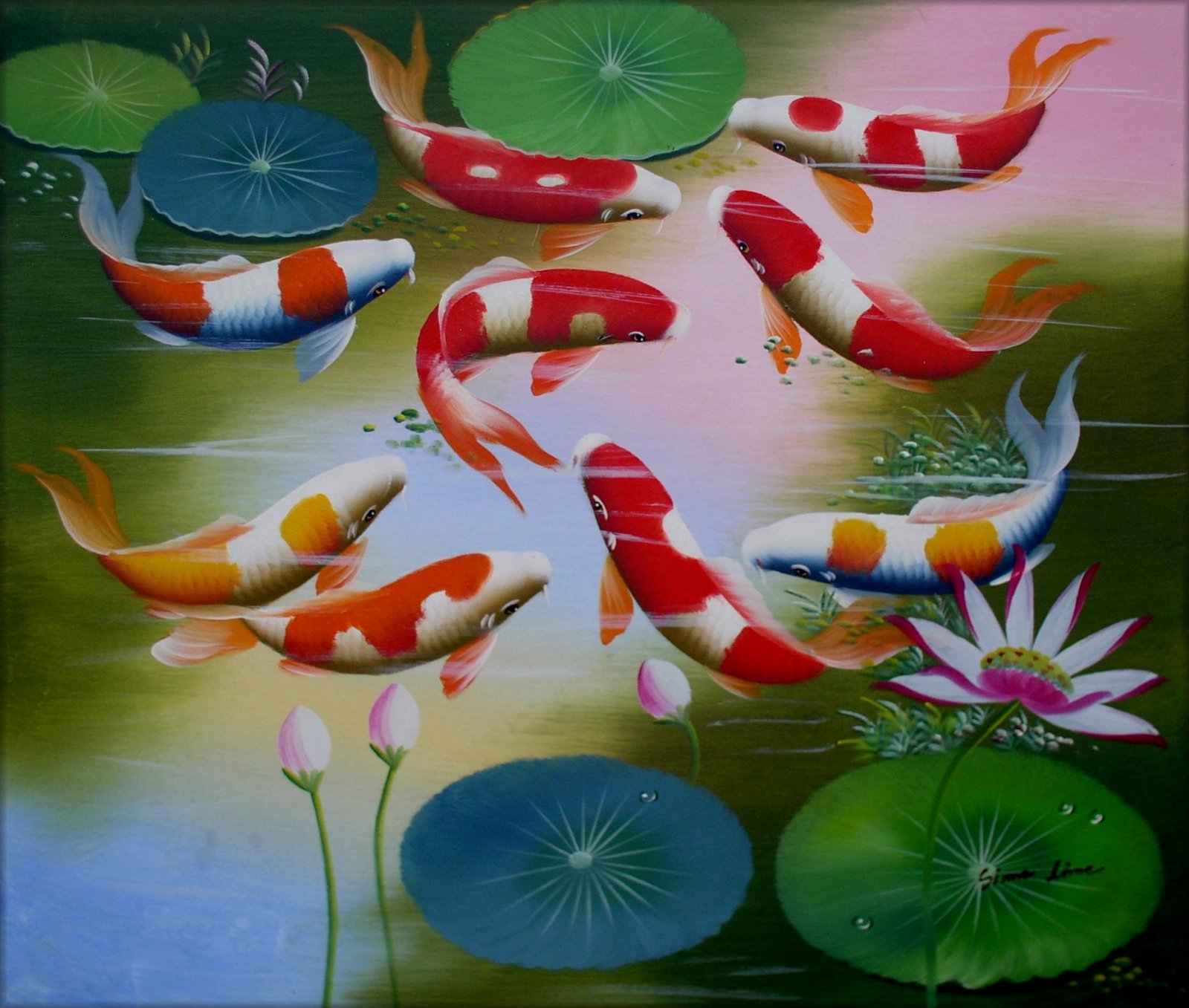 1600x1357 Koi Fish Pond Painting - Famous Koi Painting