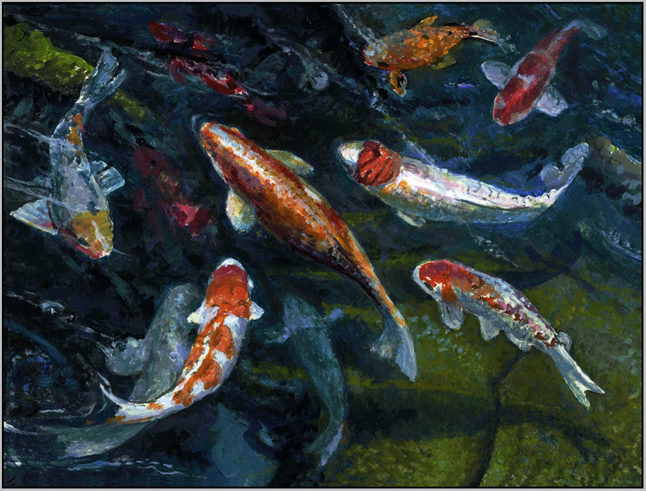 936x712 Paul Wolber Art Studio Emerald Rhythmskoi Pond On Maui - Famous Koi Painting