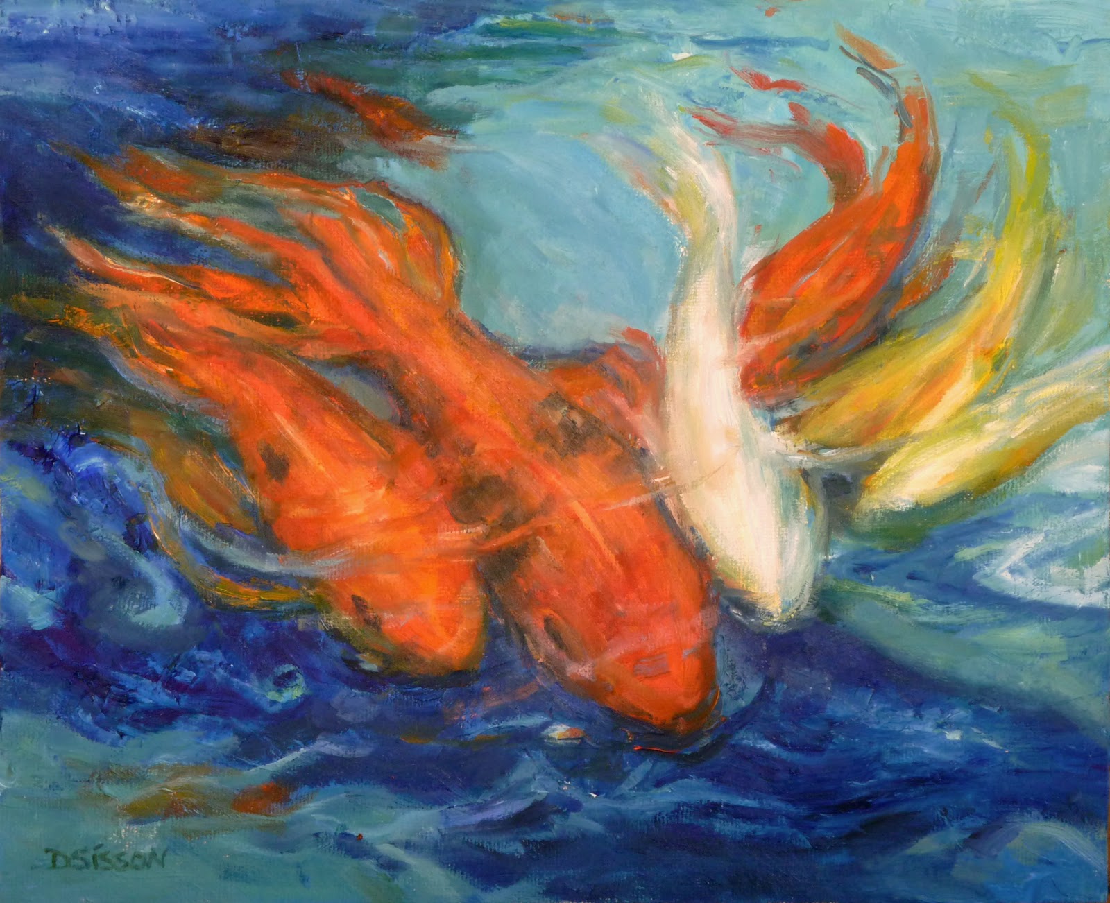 1600x1302 Daily Painting Projects Koi In Pool Oil Painting Fish Animal Semi - Famous Koi Painting