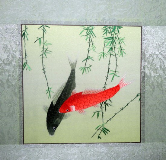 550x530 Asian Art Famous Chinese Handmade Embroidery Painting Fengshui Koi - Famous Koi Painting