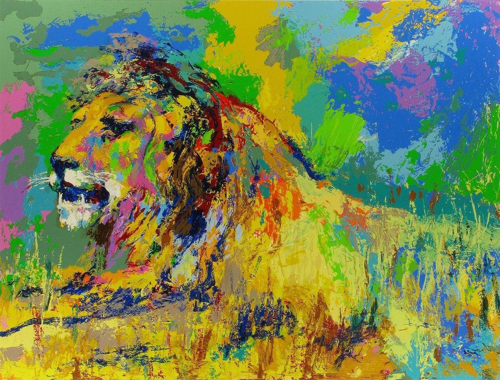 991x753 Leroy Neiman Resting Lion Painting Framed Paintings For Sale - Famous Lion Painting