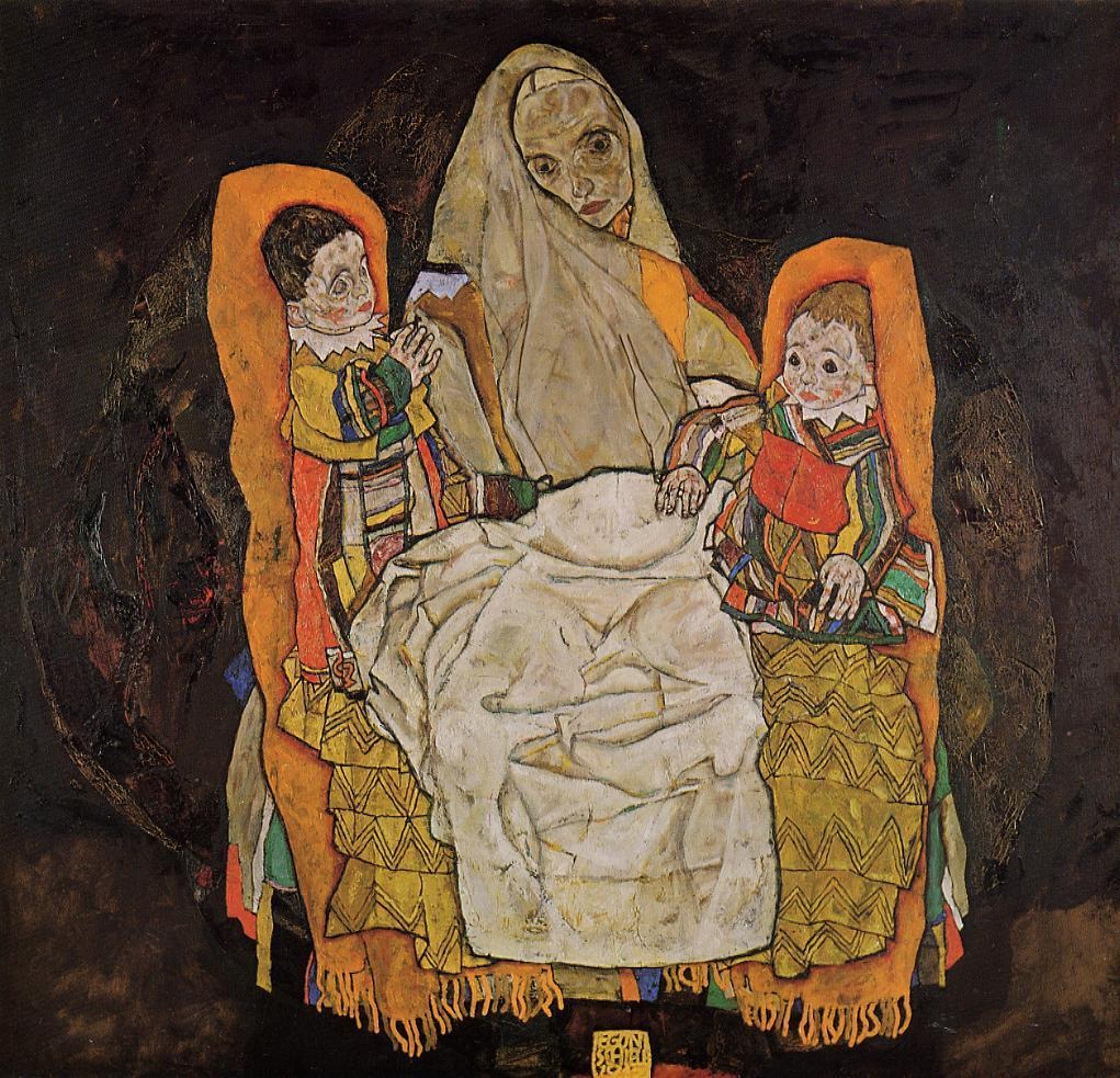 1021x983 Mother With Two Children , 1917 By Egon Schiele - Famous Motherhood Painting