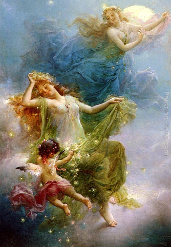 692x1000 Hans Zatzka In The Night Sky Painting Framed Paintings For Sale - Famous Night Sky Painting