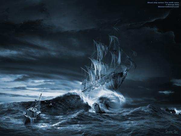 600x450 Ghost Ship Series The Ninth Wave Remake Surreal Art Print - Famous Ocean Wave Painting