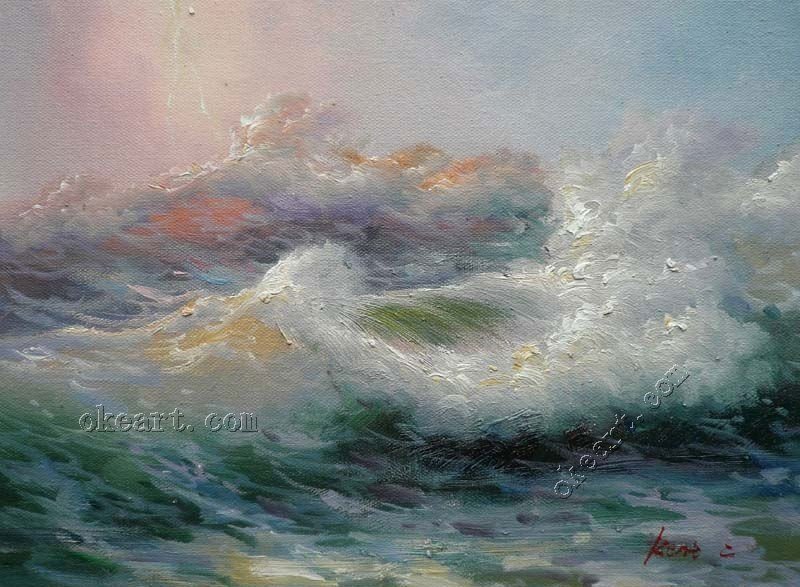 800x587 Office Painting Contemporary Wall Painting Ocean Waves At Sunrise - Famous Ocean Wave Painting