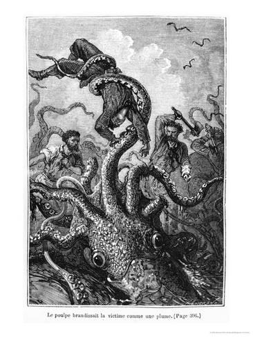 366x488 The Octopus Attacking The Nautilus, Illustration From 20,000 - Famous Octopus Painting