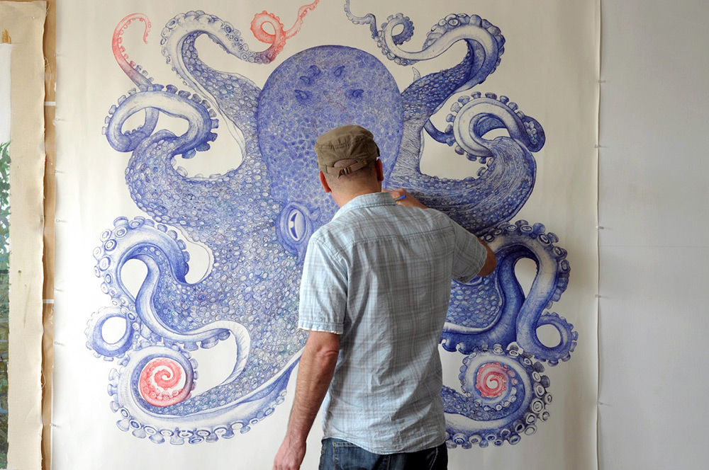 1000x664 A Gargantuan Octopus Rendered With Discarded Ballpoint Pens By Ray - Famous Octopus Painting