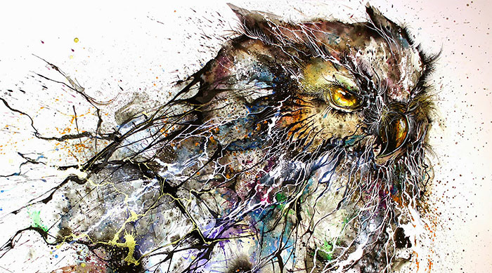 700x389 Artist Creates Stunning Owl Painting With Chaotic Splashes - Famous Owl Painting