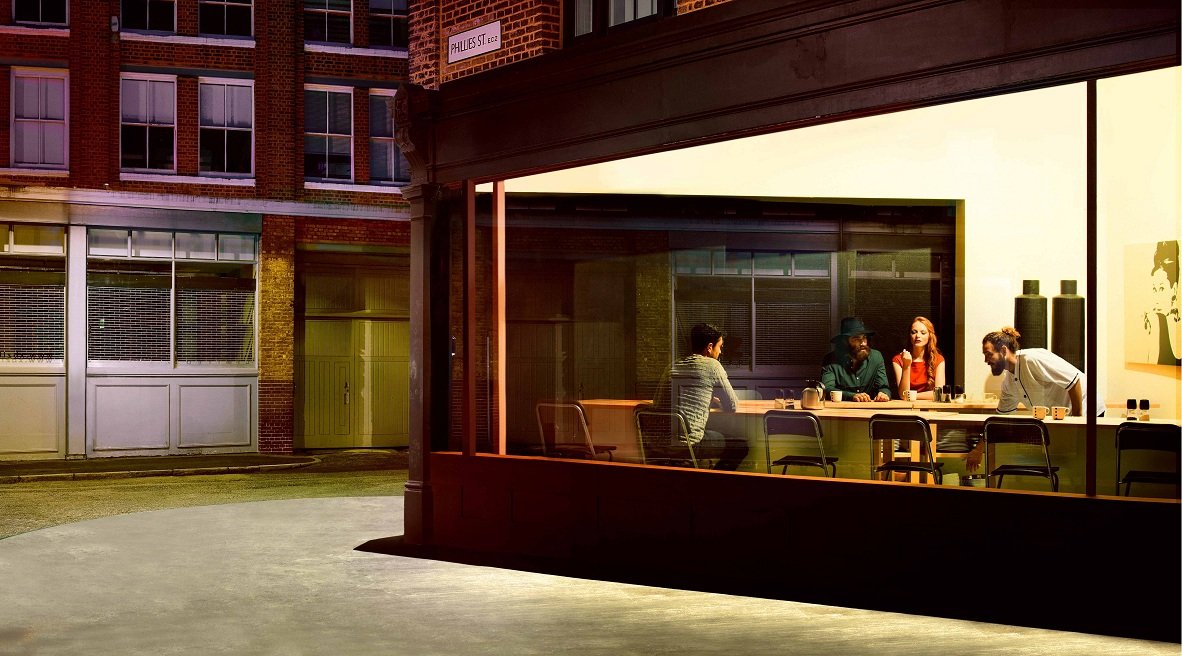 1182x656 Ikea Recreated Edward Hopper's Nighthawks And Other Famous - Famous Painting Bar Scene