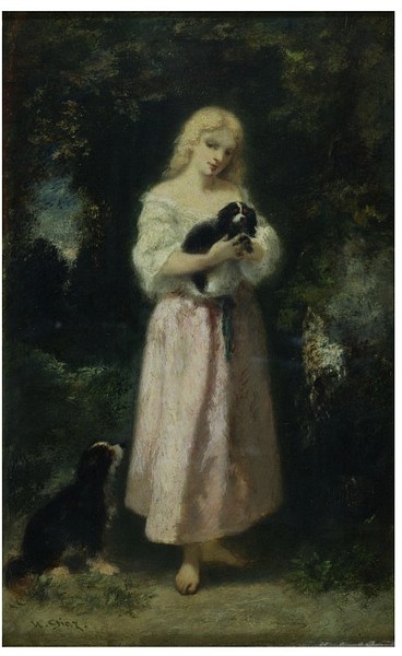 368x600 Famous Countryside Paintings Girl With Dogs - Famous Painting Of Lady