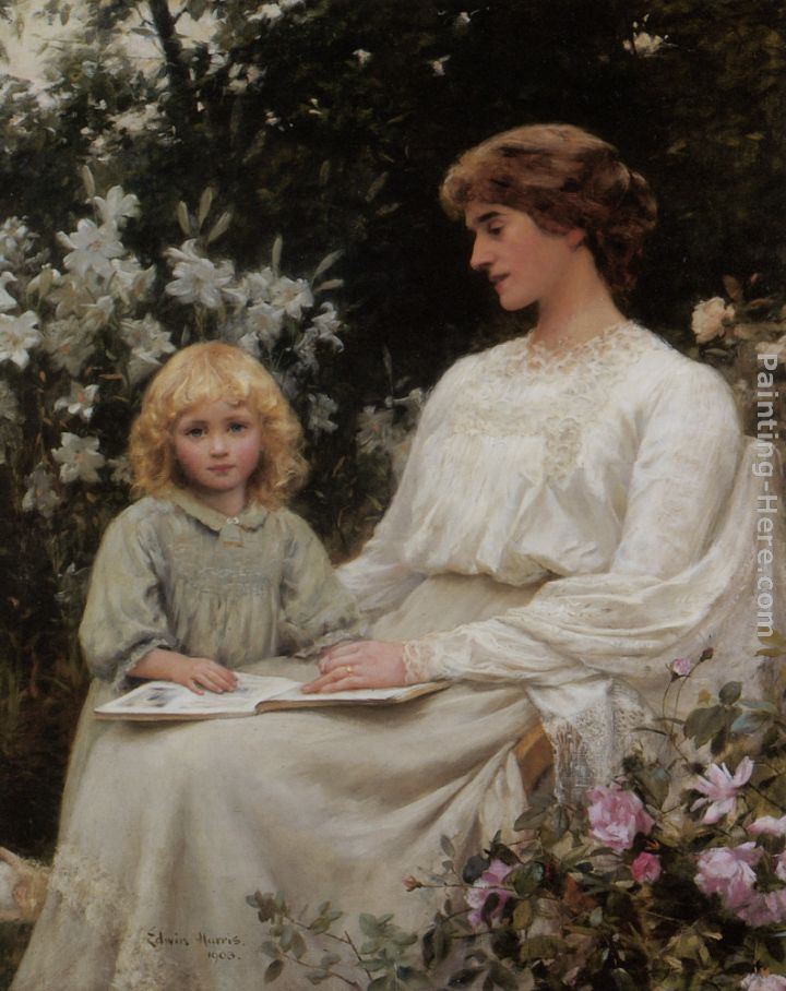 720x908 Edwin Harris Portrait Of A Mother And Daughter Reading A Book - Famous Painting Of Mother And Daughter