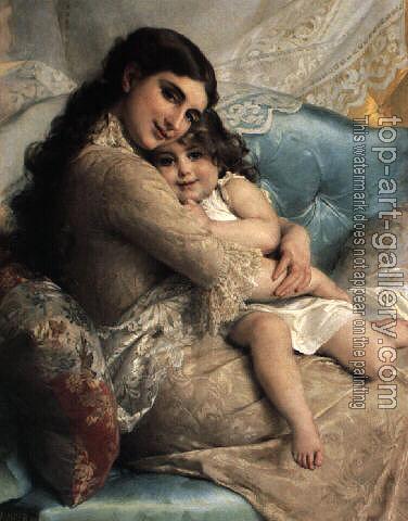 376x480 Portrait Of A Mother And Daughter By Emile Munier Oil Painting - Famous Painting Of Mother And Daughter