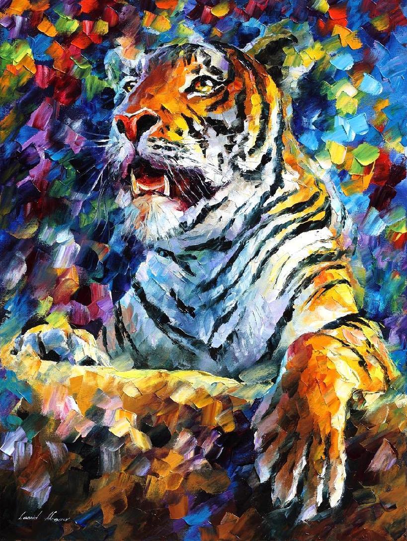 819x1088 Angry Tiger Palette Knife Oil Painting On Canvas By Leonid - Famous Painting Of Tigers