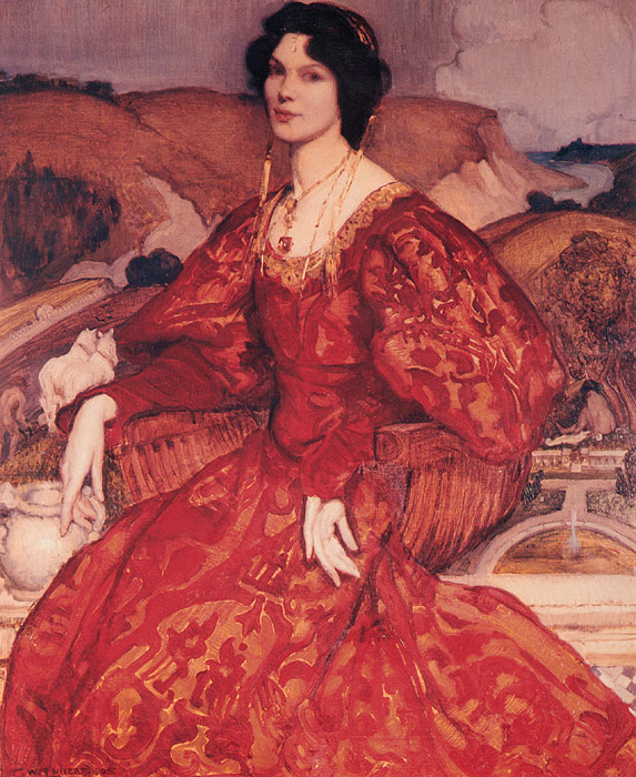 573x700 Lambert Oil Painting Sybil Walker In Red And Gold Dress - Famous Painting Of Woman In Red Dress