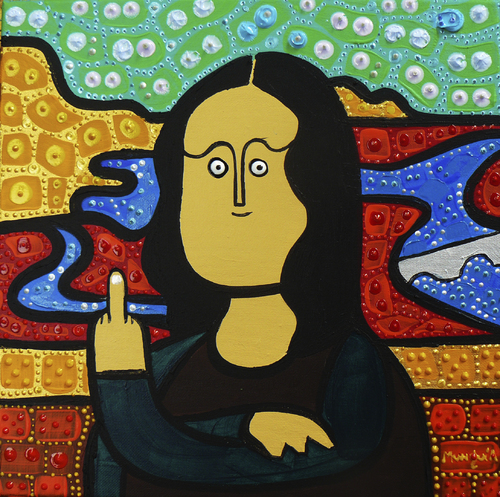 500x497 Mona Lisa Giving The Finger 2016 By Munguia Famous People - Famous Painting Parodies