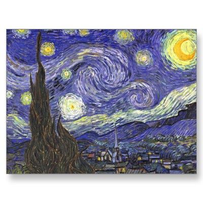 400x400 Van Gogh Starry Night, Vintage Fine Art Landscape Postcard Post - Famous Painting With Moon And Stars