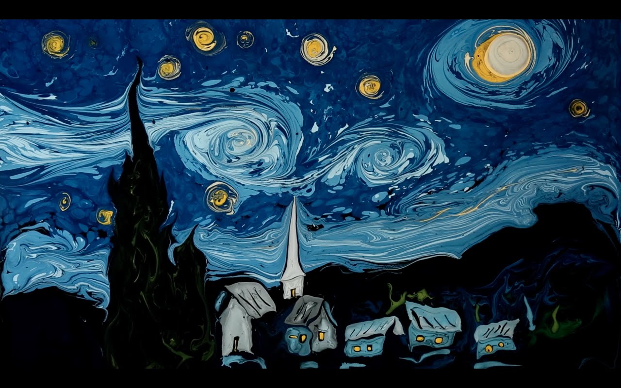 1280x800 Van Gogh On Dark Water - Famous Painting With Moon And Stars