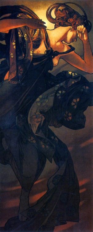 303x750 Alphonse Mucha's Titled Evening Star From The Moon And Star Series - Famous Painting With Moon And Stars