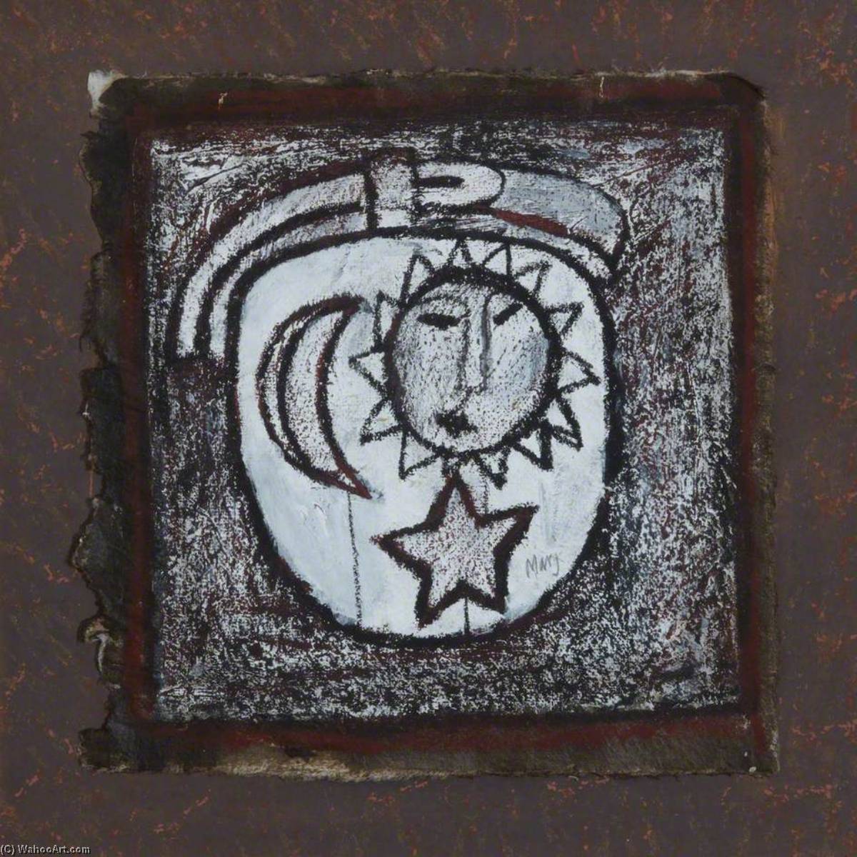 1200x1200 Eagle And Jaguar Warriors (Sun, Moon, Star) By Marj Bond - Famous Painting With Moon And Stars