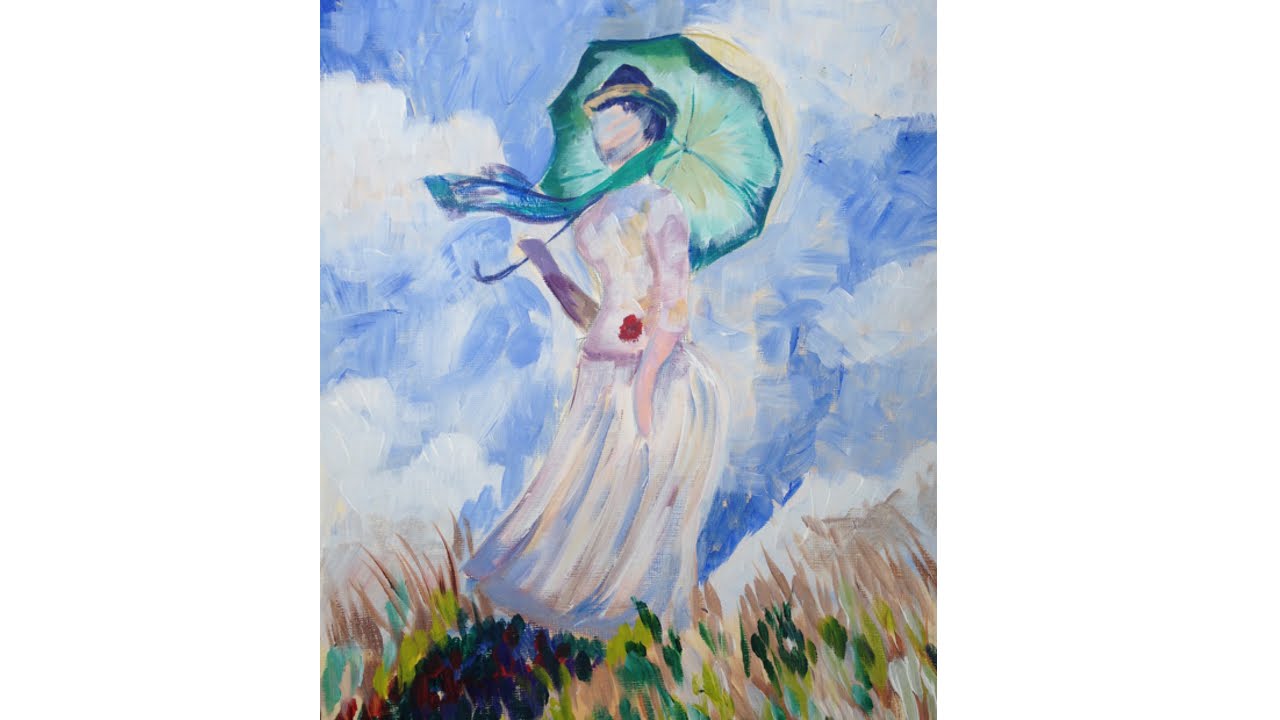 1280x720 Woman With Parasol Monet Acrylic Painting Tutorial For Beginners - Famous Painting Woman With Umbrella